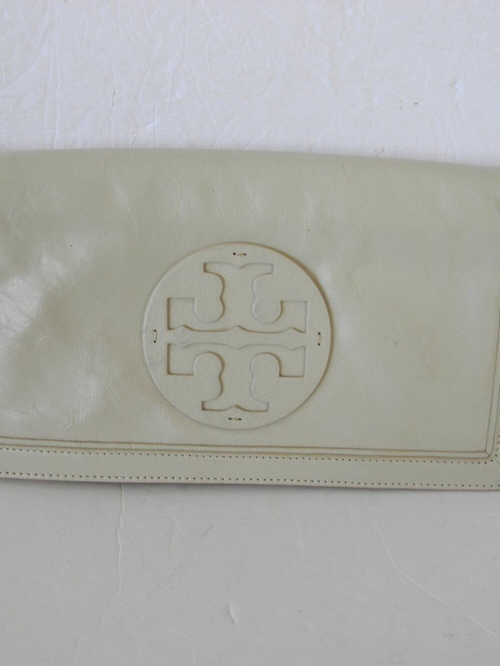 Tory Burch BEIGE NEUTRAL LARGE Leather Reva Clutch. NO STRAP